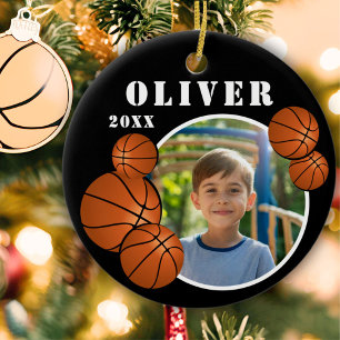 Adorno De Cerámica Foto personalizada de baloncesto en negro