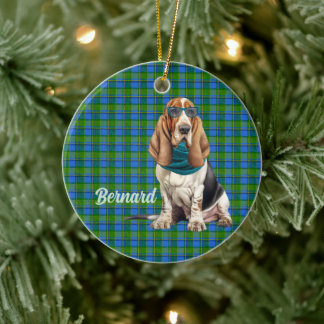 Adorno De Cerámica Foto personalizada de Basset Hound con cuadros ver