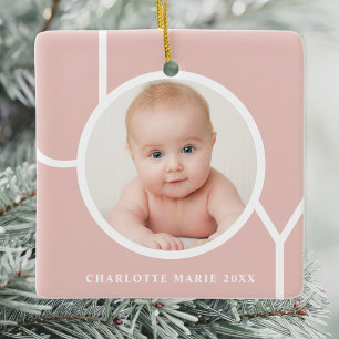 Adorno De Cerámica Foto personalizada de bebé Navidad Pink
