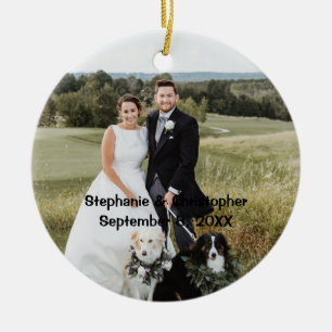 Adorno De Cerámica Foto Personalizada de Boda de Navidad Customizada