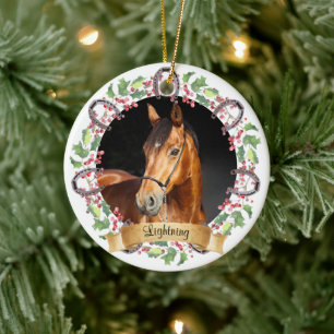 Adorno De Cerámica Foto personalizada de caballo de Navidad