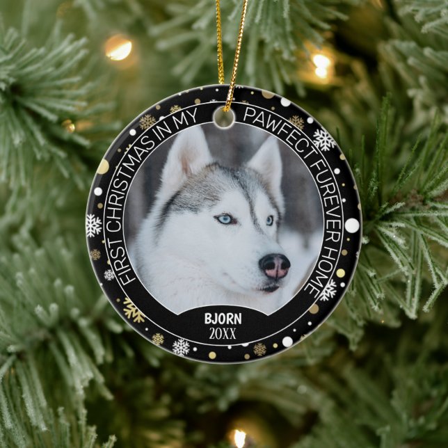 Adorno De Cerámica Foto personalizada de cachorro lindo en copos de n (Árbol)