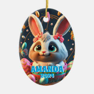 Adorno De Cerámica Foto personalizada de conejo de Pascua
