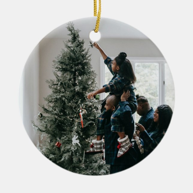 Adorno De Cerámica Foto personalizada de dos Navidades de familia (Frente)