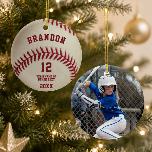 Adorno De Cerámica Foto personalizada de estampado de pelota de béisb