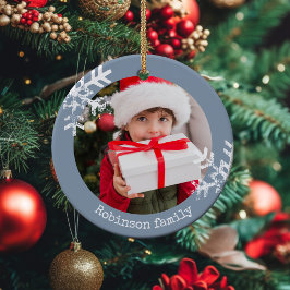 Adorno De Cerámica Foto personalizada de familia copo de nieve rústic