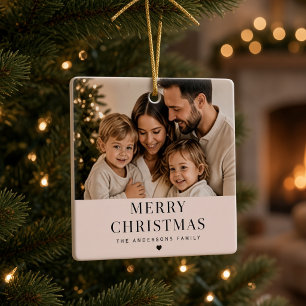 Adorno De Cerámica Foto personalizada de familia en Navidad