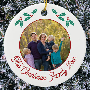 Adorno De Cerámica Foto personalizada de familia nombre año acebo
