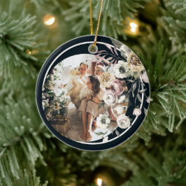 Adorno De Cerámica Foto personalizada de feriado de Navidades florale