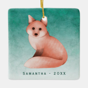 Adorno De Cerámica Foto personalizada de Fox Green Gold Watercolor