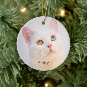 Adorno De Cerámica Foto personalizada de gato blanco personalizada