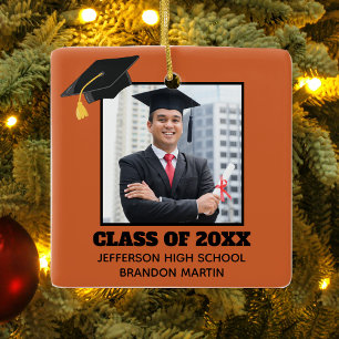 Adorno De Cerámica Foto personalizada de graduación senior naranja 20