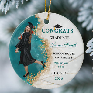Adorno De Cerámica Foto personalizada de graduado elegante en azul tu