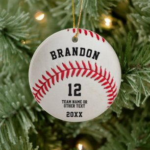 Adorno De Cerámica Foto personalizada de la bola de béisbol roja
