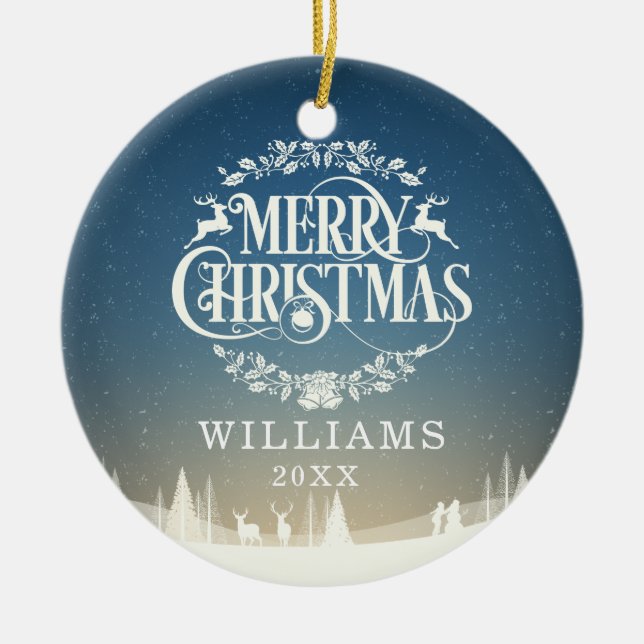 Adorno De Cerámica Foto personalizada de la familia navideña Merry (Frente)