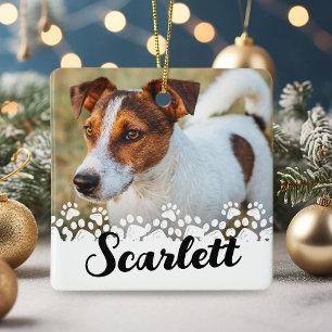 Adorno De Cerámica Foto personalizada de la mascota con huella de pat