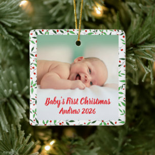 Adorno De Cerámica Foto personalizada de la primera Navidad del bebé 