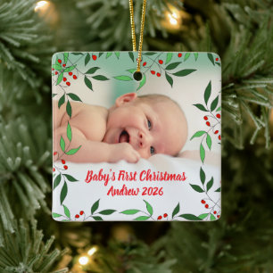 Adorno De Cerámica Foto personalizada de la primera Navidad del bebé 