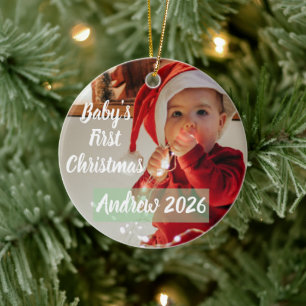Adorno De Cerámica Foto personalizada de la primera Navidad del bebé