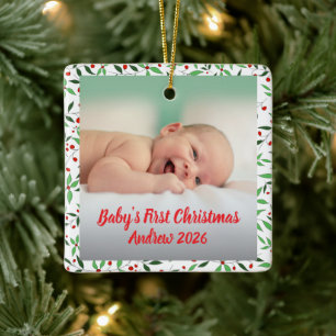 Adorno De Cerámica Foto personalizada de la primera Navidad del bebé 