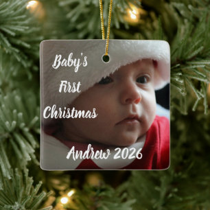 Adorno De Cerámica Foto personalizada de la primera Navidad del bebé 
