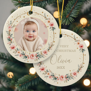 Adorno De Cerámica Foto personalizada de la primera Navidad del bebé