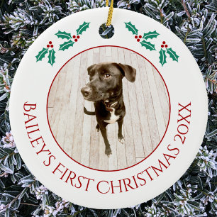 Adorno De Cerámica Foto personalizada de la primera Navidad del cacho