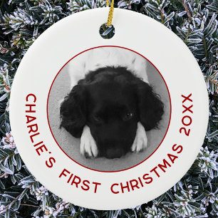 Adorno De Cerámica Foto personalizada de la primera Navidad del perro