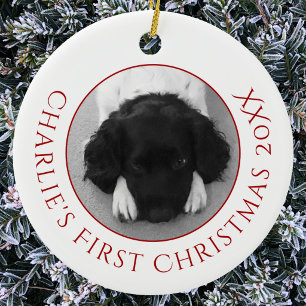 Adorno De Cerámica Foto personalizada de la primera Navidad del perro