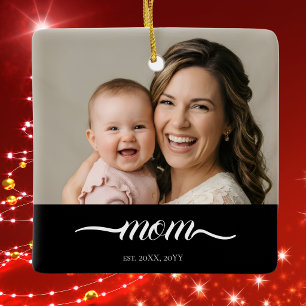 Adorno De Cerámica Foto personalizada de mamá Año de establecimiento 