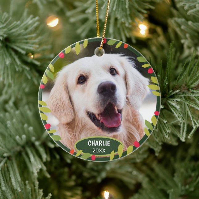 Adorno De Cerámica Foto personalizada de mascota linda 1er Navidad en (Árbol)
