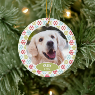 Adorno De Cerámica Foto personalizada de mascota linda 1er Navidad en