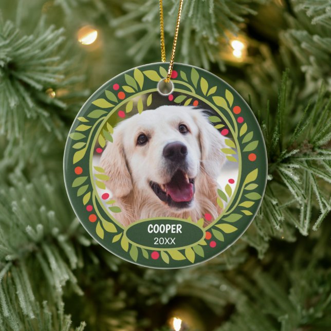Adorno De Cerámica Foto personalizada de mascota linda 1er Navidad en (Árbol)