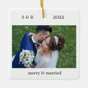 Adorno De Cerámica Foto personalizada de merry y casada