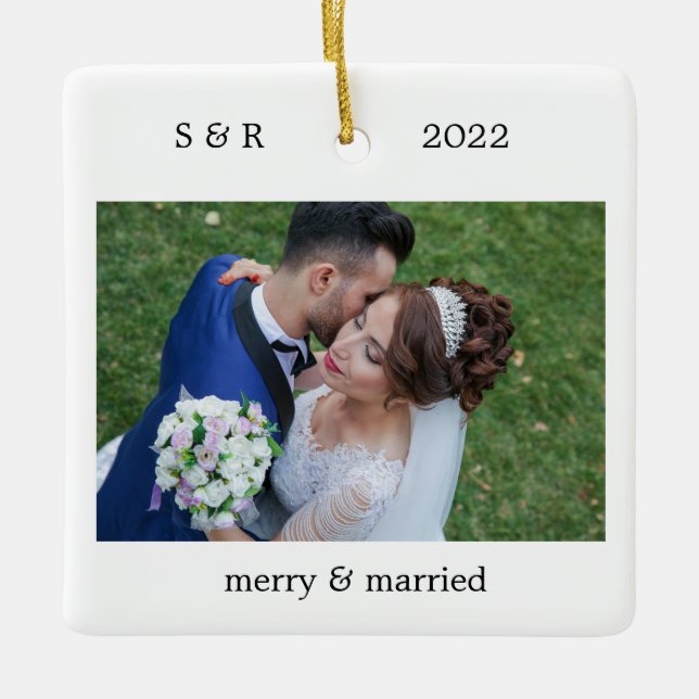 Adorno De Cerámica Foto personalizada de merry y casada (Anverso)