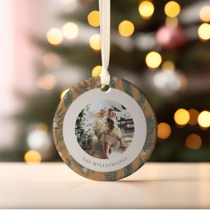 Adorno De Cerámica Foto personalizada de Navidad Boho Botánica Verde