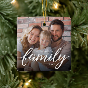 Adorno De Cerámica Foto personalizada de Navidad con guión moderno de