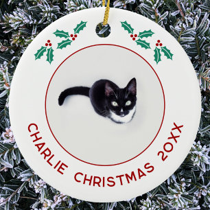 Adorno De Cerámica Foto personalizada de Navidad de gato mascota