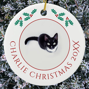 Adorno De Cerámica Foto personalizada de Navidad de gato mascota