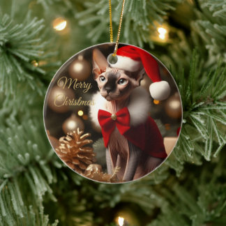 Adorno De Cerámica Foto personalizada de Navidad de gato Sphynx