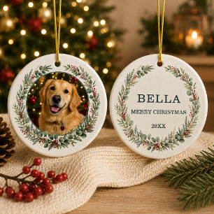 Adorno De Cerámica Foto personalizada de Navidad de mascota de perro