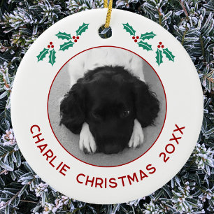 Adorno De Cerámica Foto personalizada de Navidad de perro cachorro ma