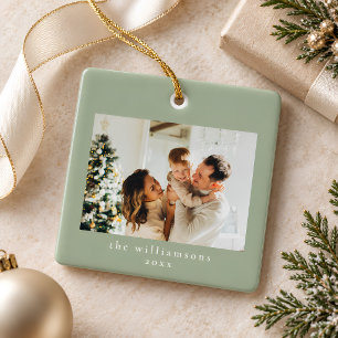 Adorno De Cerámica Foto personalizada de Navidad Minimalista Familia