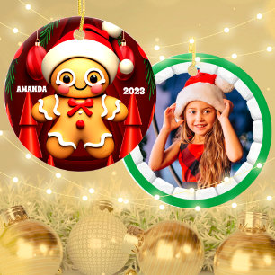 Adorno De Cerámica Foto personalizada de Navidades de pan de jengibre