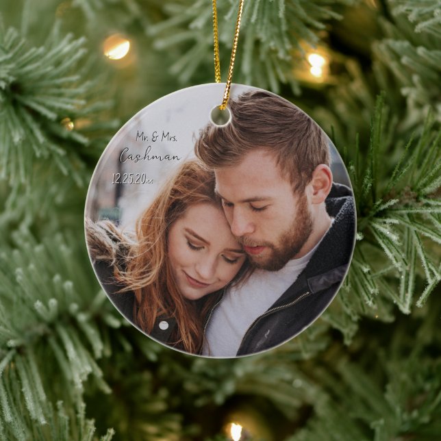 Adorno De Cerámica Foto personalizada de Navidades de parejas (Árbol)
