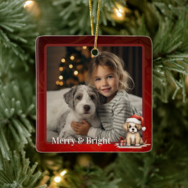 Adorno De Cerámica Foto personalizada de Navidades de perros de Santa
