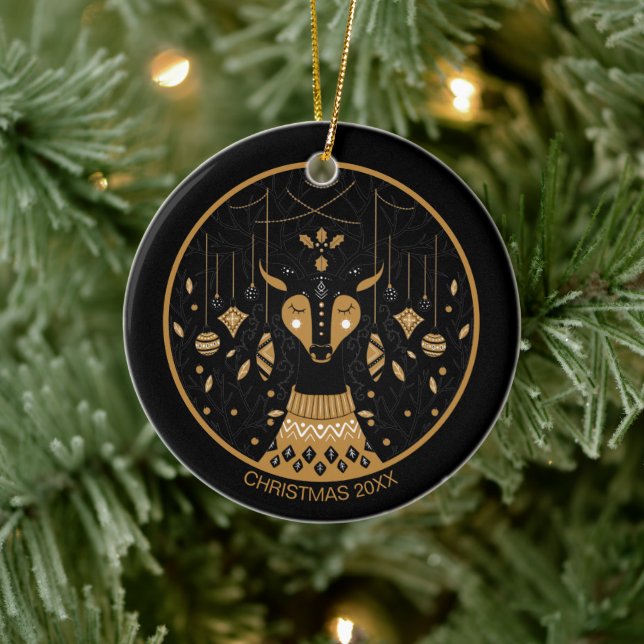 Adorno De Cerámica Foto personalizada de Navidades de renos (Árbol)