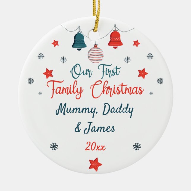 Adorno De Cerámica Foto personalizada de nuestros primeros Navidades  (Frente)
