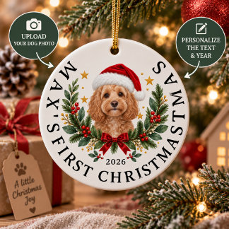 Adorno De Cerámica Foto personalizada de perro con sombrero de Santa