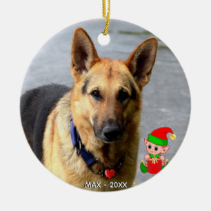 Adorno De Cerámica Foto personalizada de perro pastor alemán con elfo